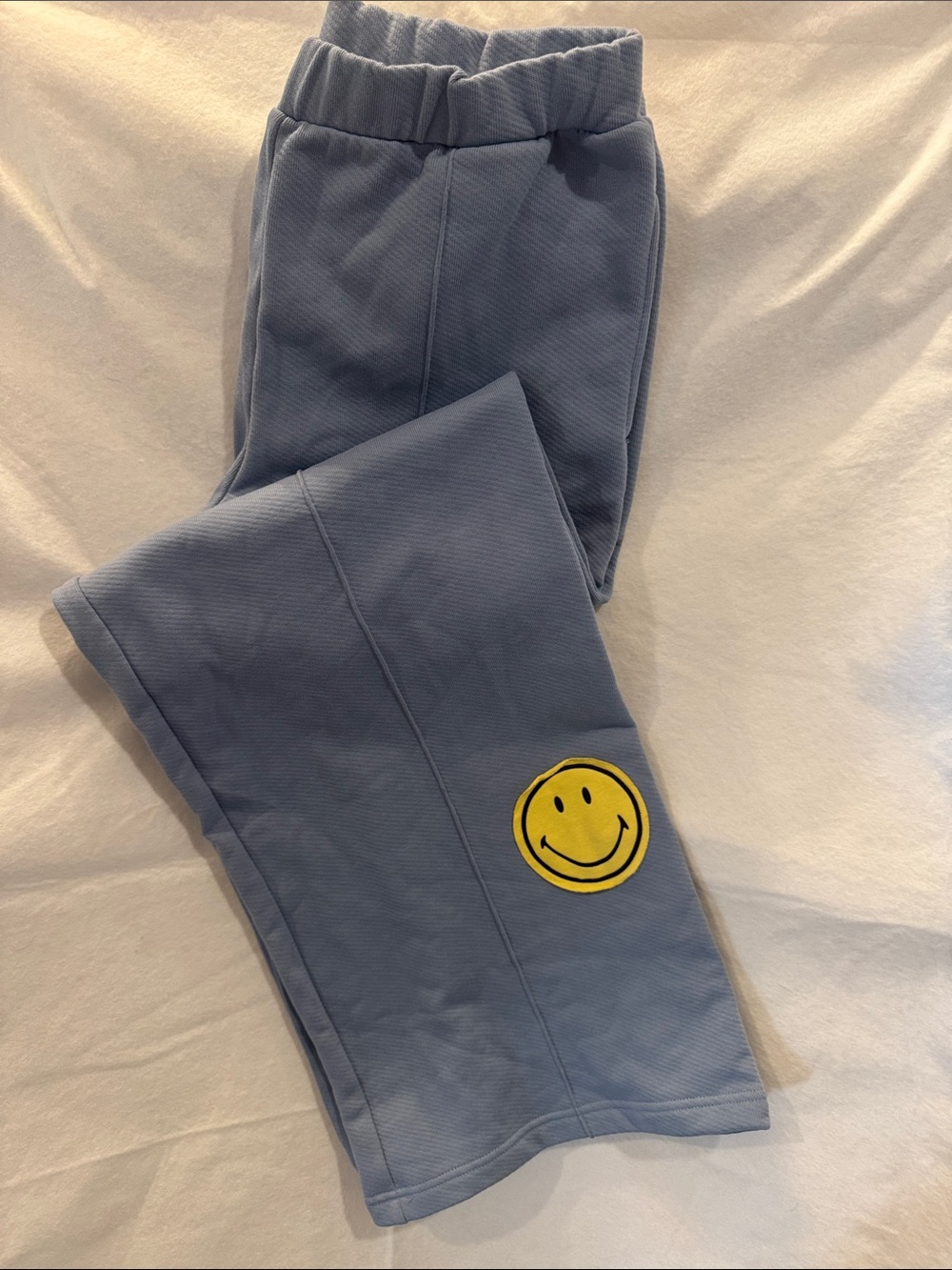 Smiley BSR Light Blue Wide-Leg Joggers with Yellow Smile Patches